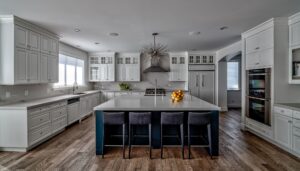 Decluttering with Hygge - Classic grey kitchen with blue accents